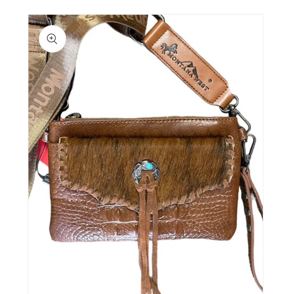 NWT Unique Cowhide Croc Embossed Clutch/Crossbody